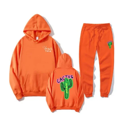 Casual Cactus Jack Sweatpants and Hoodie Set Orange