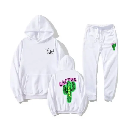 Casual Cactus Jack Sweatpants and Hoodie Set White