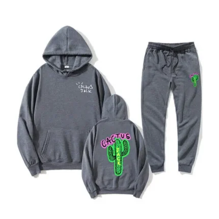 Casual Cactus Jack Sweatpants and Hoodie Set Grey