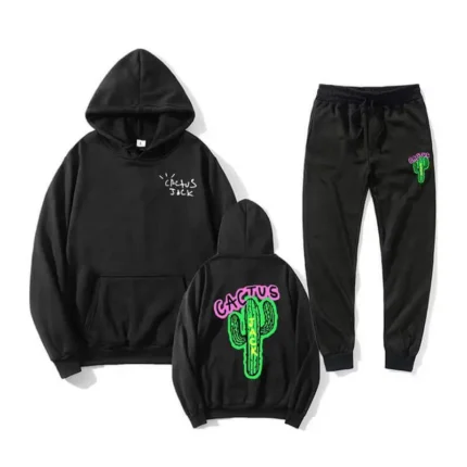 Casual Cactus Jack Sweatpants and Hoodie Set Black