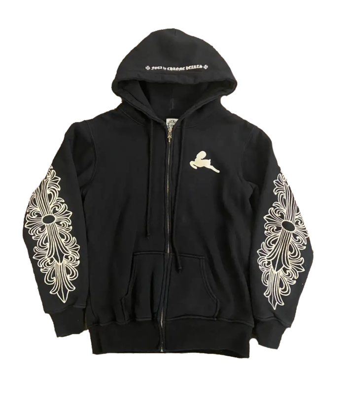 Chrome Hearts RARE Zip Up Hoodie Floral Cross Foti Black