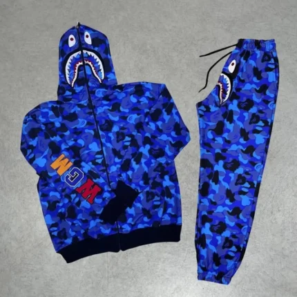 Men's Embroidered Bape Tracksuit Set - Blue