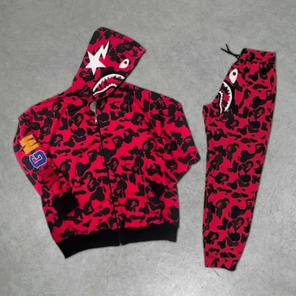 Men's Embroidered Bape Tracksuit Set - Red