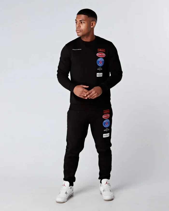 Mercier Hybrid Badge Crewneck Tracksuit Black