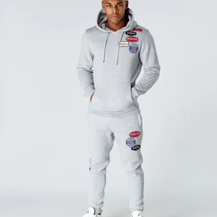 Mercier Marl Badge Hooded Tracksuit Grey