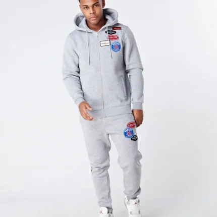 Mercier Marl Zip Up Badge Hooded Tracksuit Gray