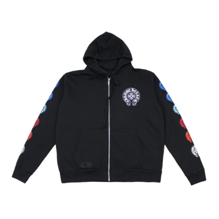 Multi Color Horseshoe Zip Hoodie in Black