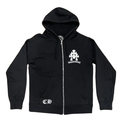 RARE Chrome Hearts Triple Cross Logo Black Zip Up Hoodie