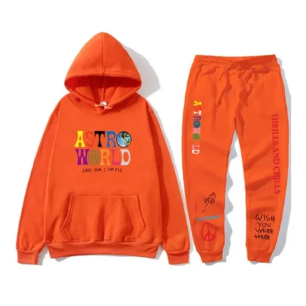 Travis Scott Astroworld Pants and Hoodie Set Orange