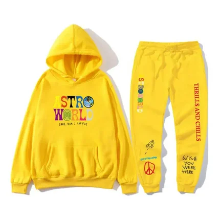 Travis Scott Astroworld Pants and Hoodie Set Yallow