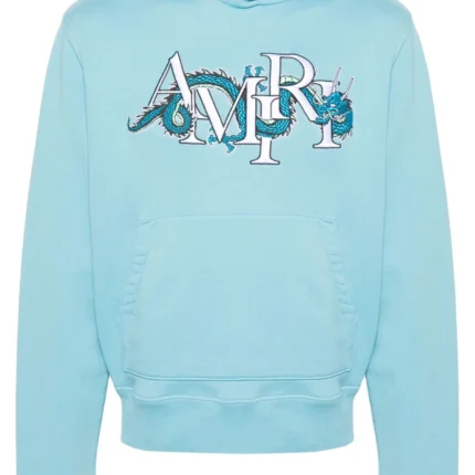 Amiri Logo-Embroidered Cotton Hoodie Blue