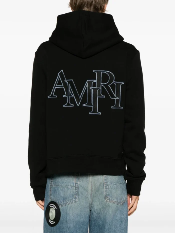 Amiri Staggered Logo-Embroidered Cotton Hoodie