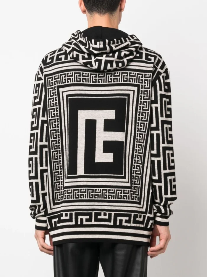 Balmain Maxi MonBalmain Monogram-Print Hoodieogram-Jacquard Hoodie