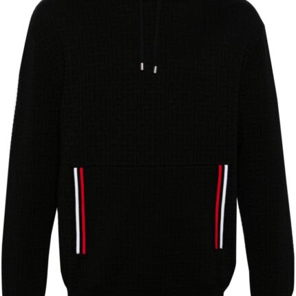 Balmain Pb Monogram-Intarsia Knit Hoodie