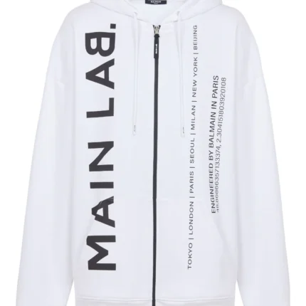 Balmain Slogan-Print Zip-up Hoodie