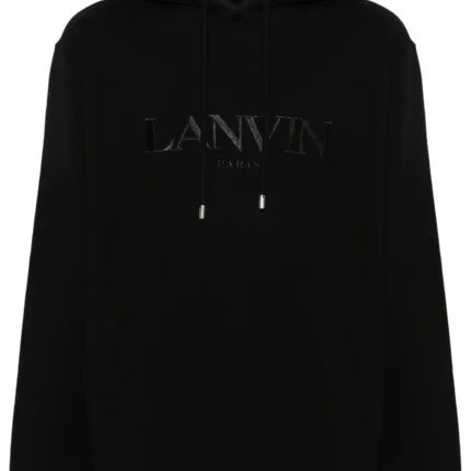 Lanvin Embroidered-Logo Cotton Hoodie Black
