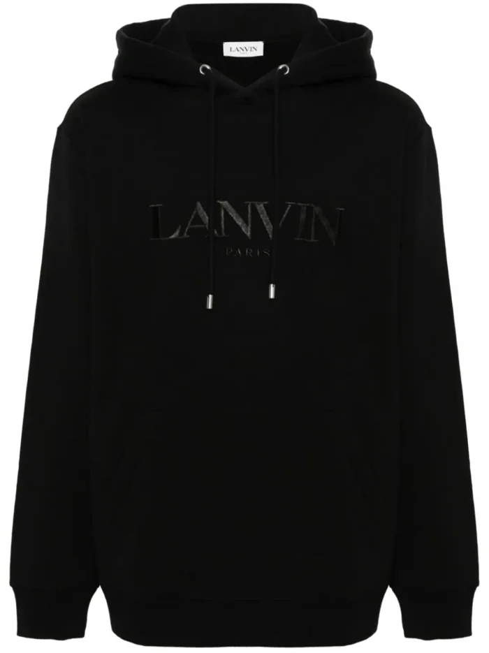 Lanvin Embroidered-Logo Cotton Hoodie Black