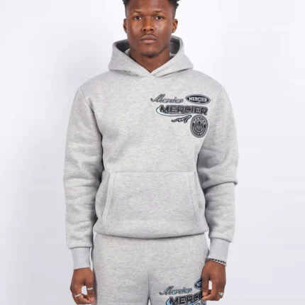 Mercier UK Grey Marl Racer Badge Hoodie