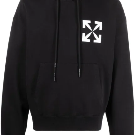 Off White Arrows Logo Print Cotton Hoodie Black