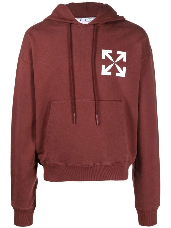 Off White Arrows Logo Print Cotton Hoodie Red