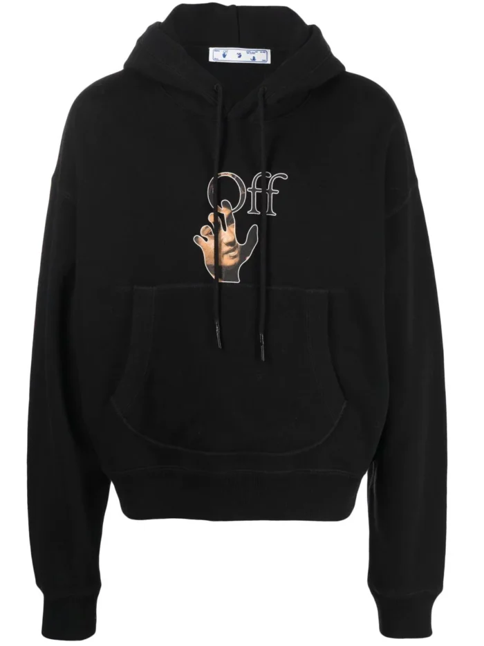 Off White Caravaggio Logo Cotton Hoodie Black