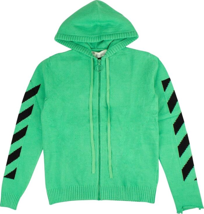 Off-White Diagonal Knit Logo Hoodie ‘Green’