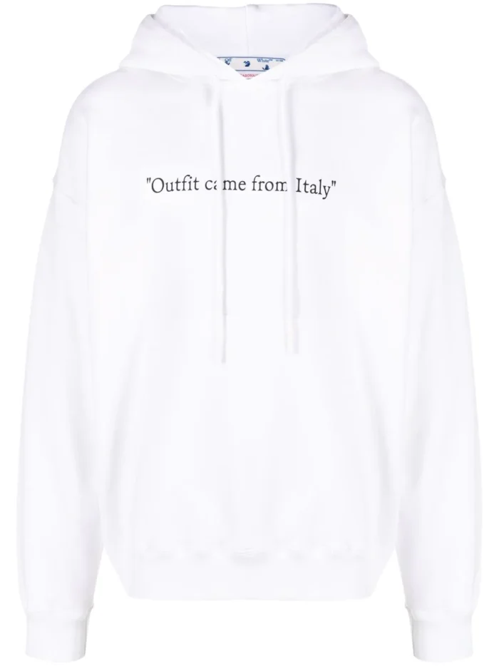 Off White Hands Off Logo Quote Print Hoodie White