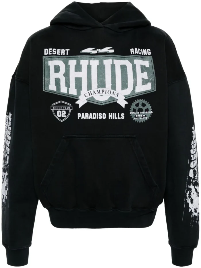 Rhude Logo-Print Cotton Hoodie Black