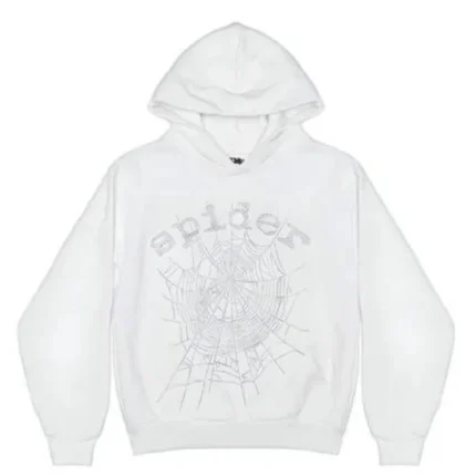 Sp5der OG Rhinestone Logo Hoodie White